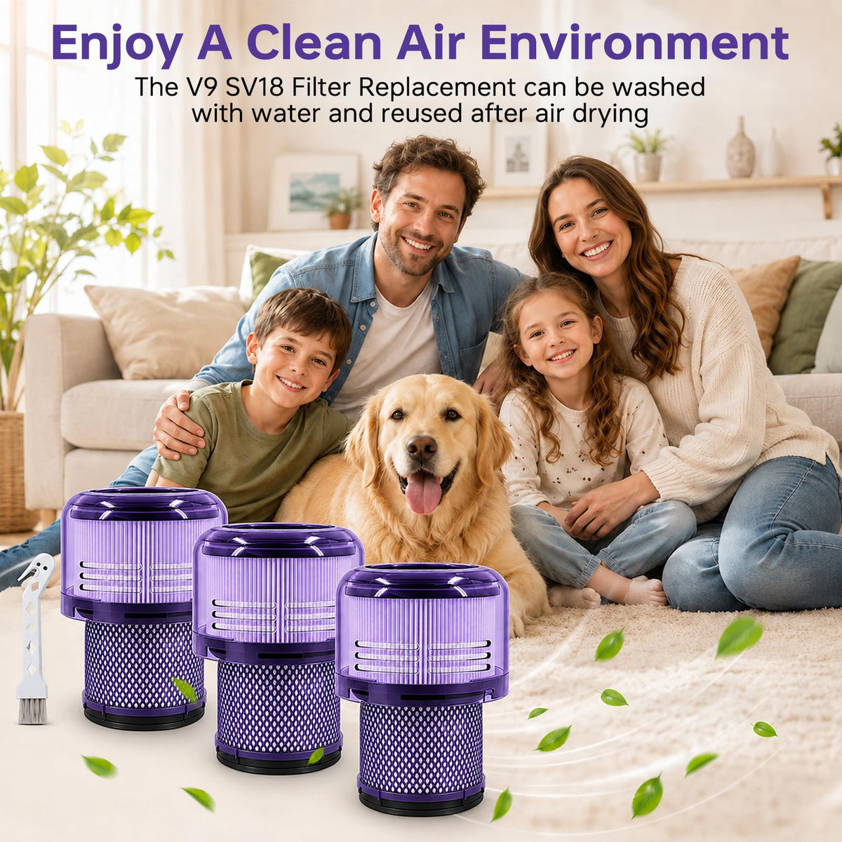 3 Pack V9 SV18 Filter Replacement Compatible with Dyson (V9 SV18 Purple / 3P)