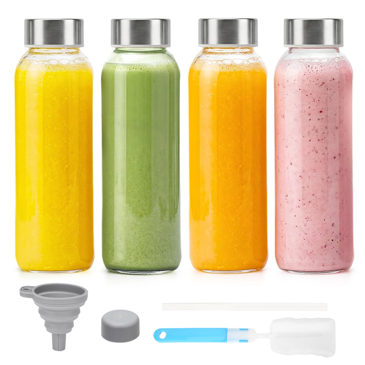16 oz Clear Glass Water Bottles with Stainless Steel Lid (Clear Glass Bottle 4 Pack / 16 Ounces (Pack of 4))