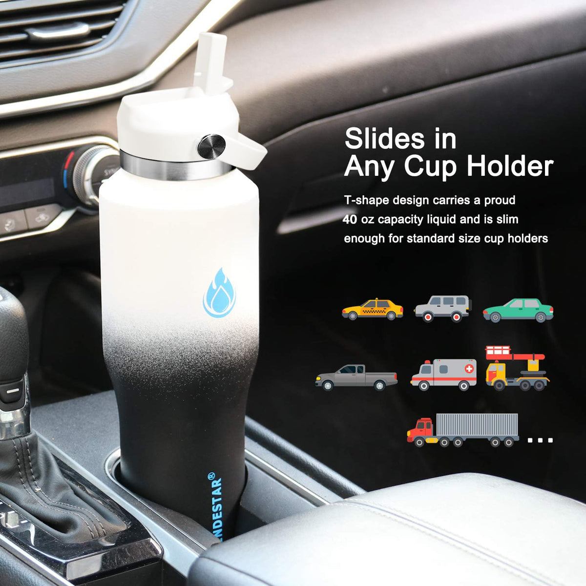 SENDESTAR 40oz Stainless Steel Water Bottle (Day&Night / 40 Ounces)