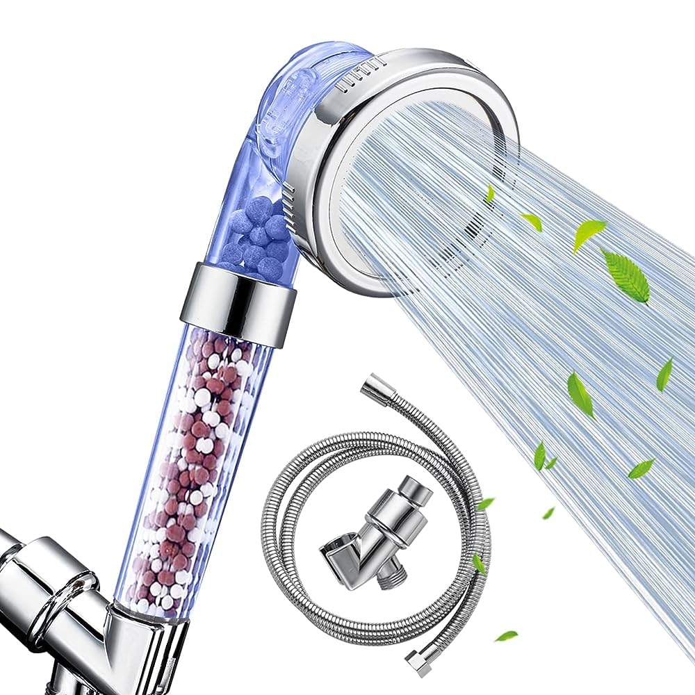 Shower Head with Hose Holder (Clear blue Shower Head + Hose + Holder)