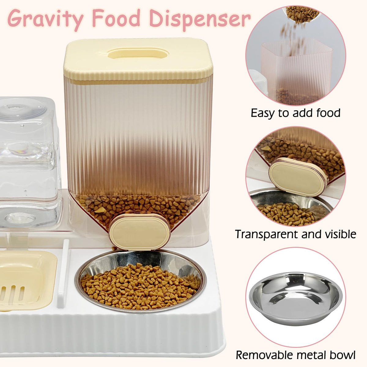 Gravity Cat Feeder & Water Dispenser (Style E / Yellow-Metal Bowl)