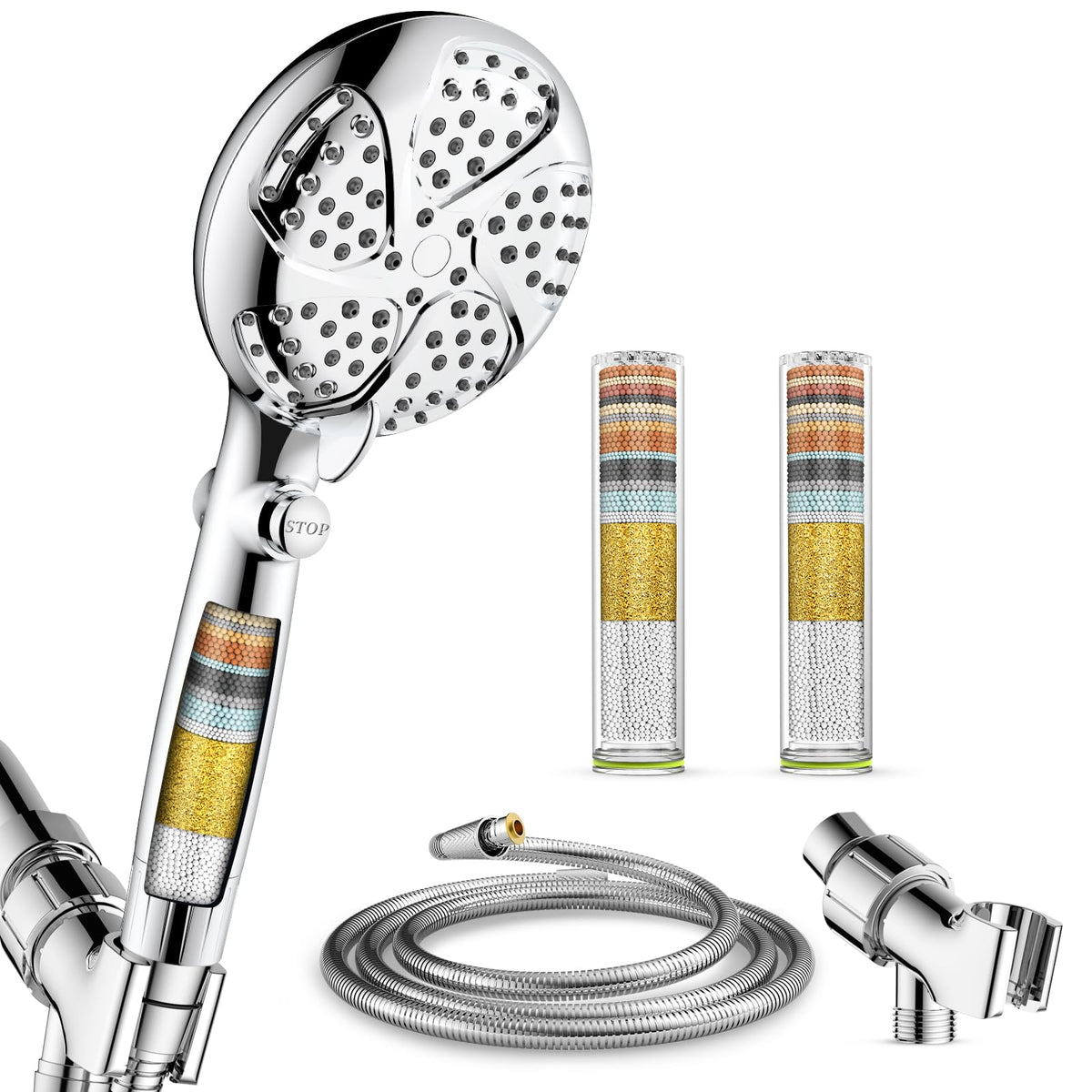 Filtered Shower Head with Handhled + 2PC Filters (Bright Chrome)
