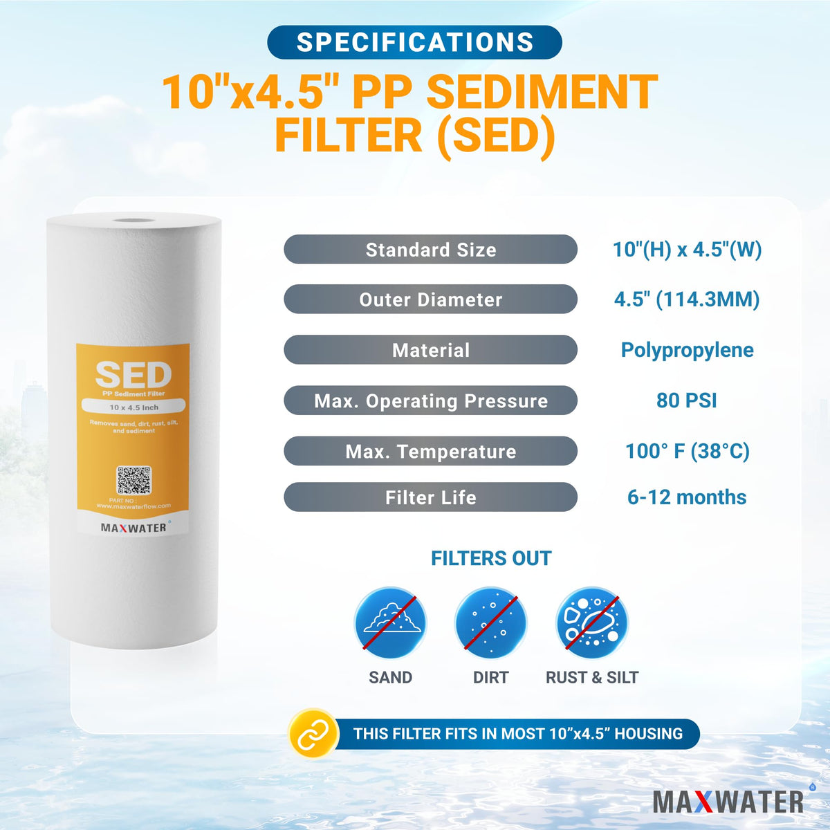 5 Micron 10 x 4.5 Whole House Sediment Water Filter Well Water 10 (5 Micron / 4)