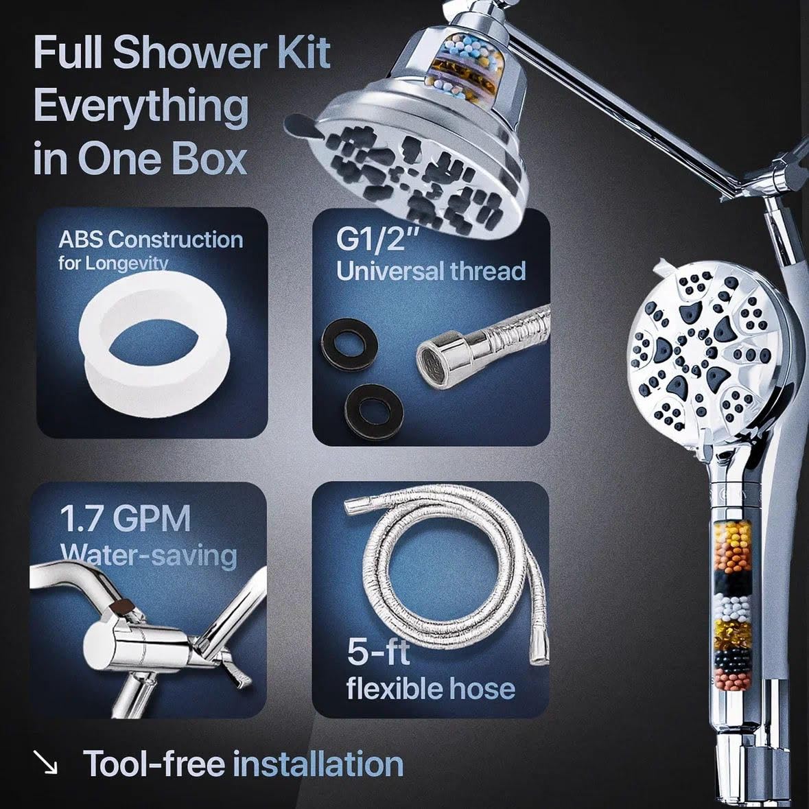 Dual Filtered Shower Head Combo (Dual Head Filter Set)