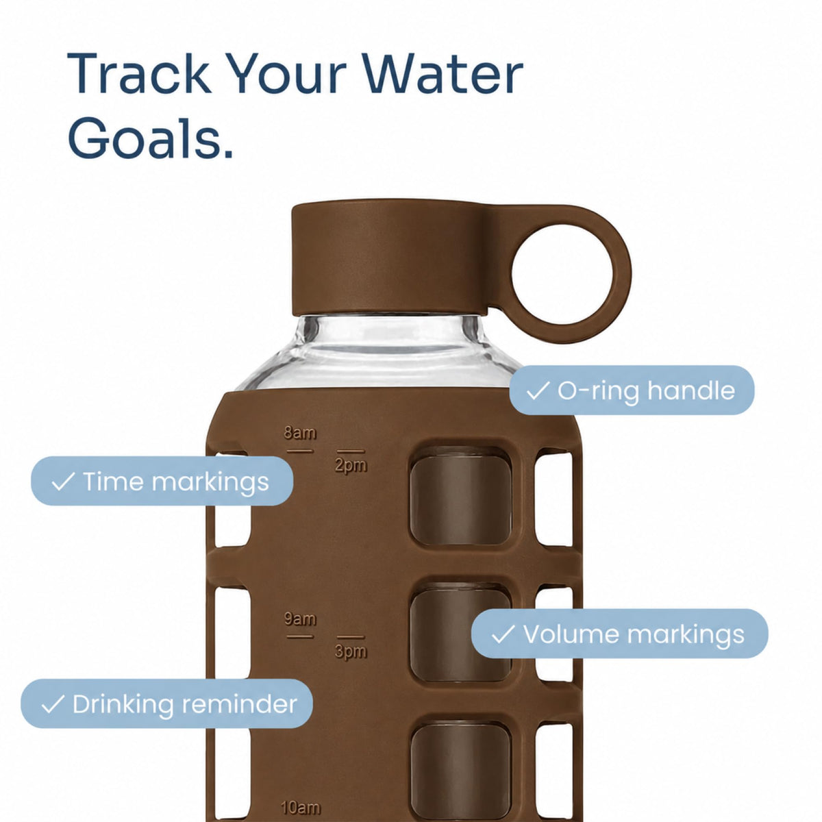 40oz / 32oz / 22oz / 12oz Borosilicate Glass Water Bottle with Time & Volume Markers, Silicone Sleeve, Stainless Steel Lid | Reusable Glass Bottle for Water & Juice (Earth Brown (1 Count) / 40 Ounces)