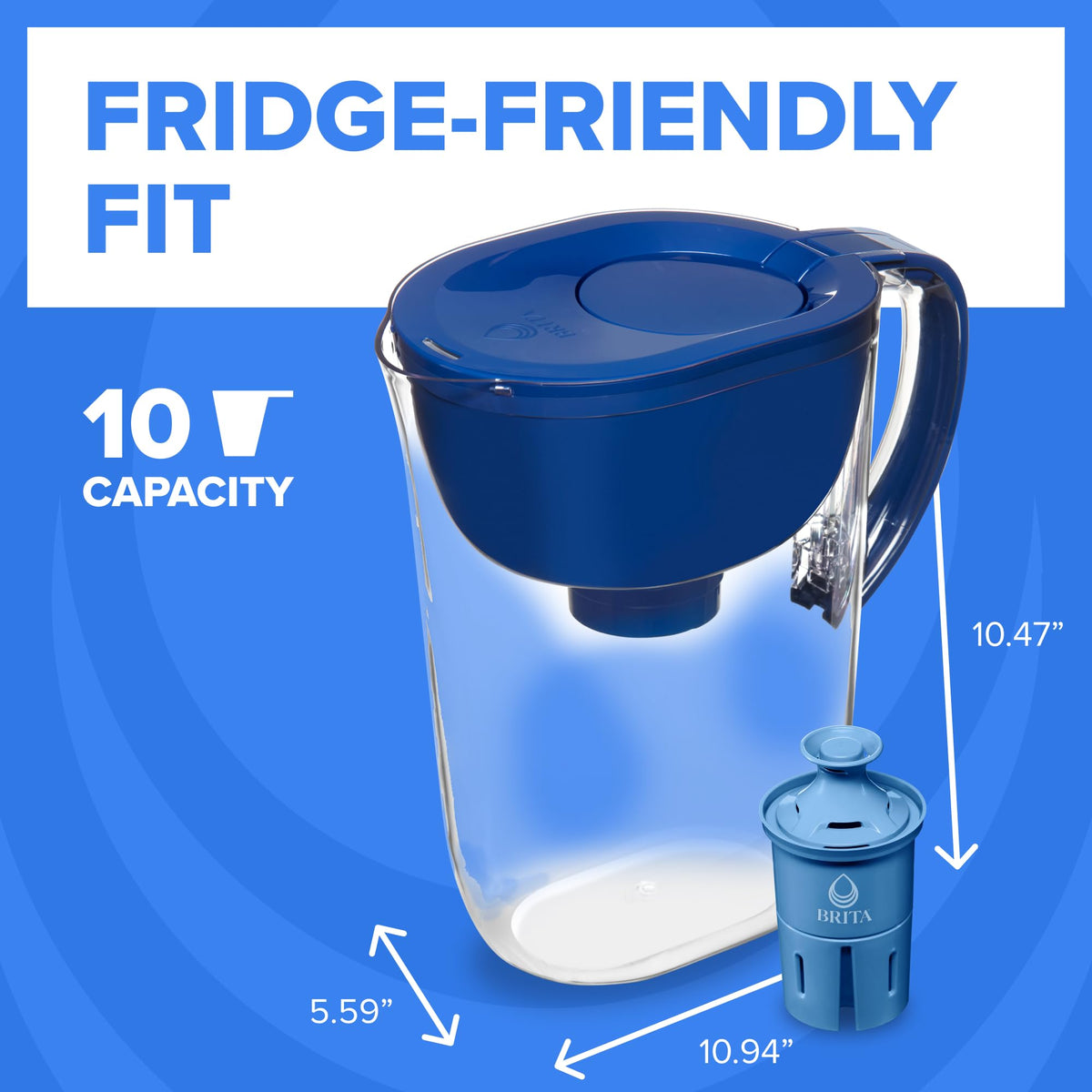 Large 10 Cup Water Pitcher Dispenser (Blue)