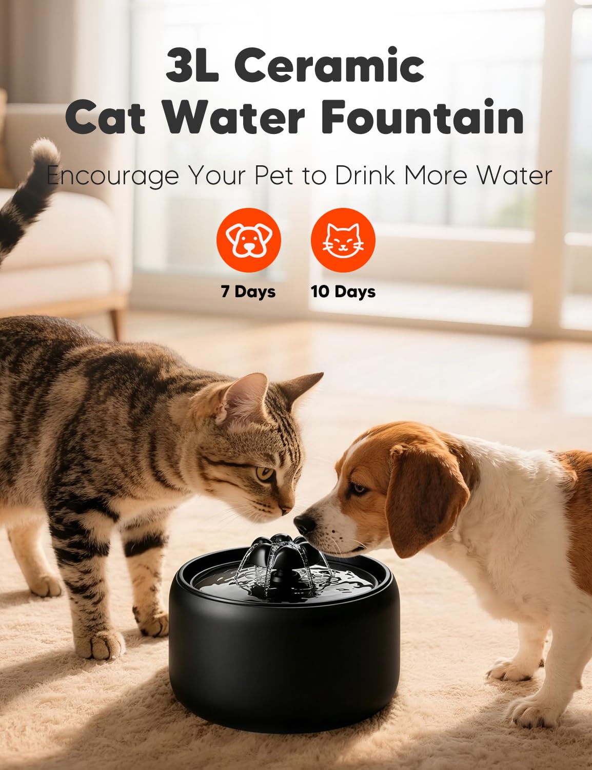 Premium Ceramic Cat Water Fountain W03 Lite