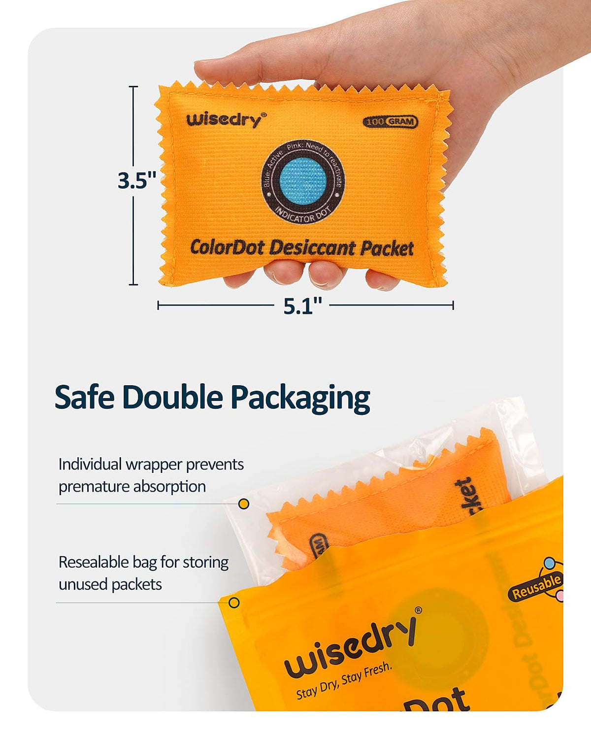100g [10 Packs] Rechargeable Desiccant Packs for Storage