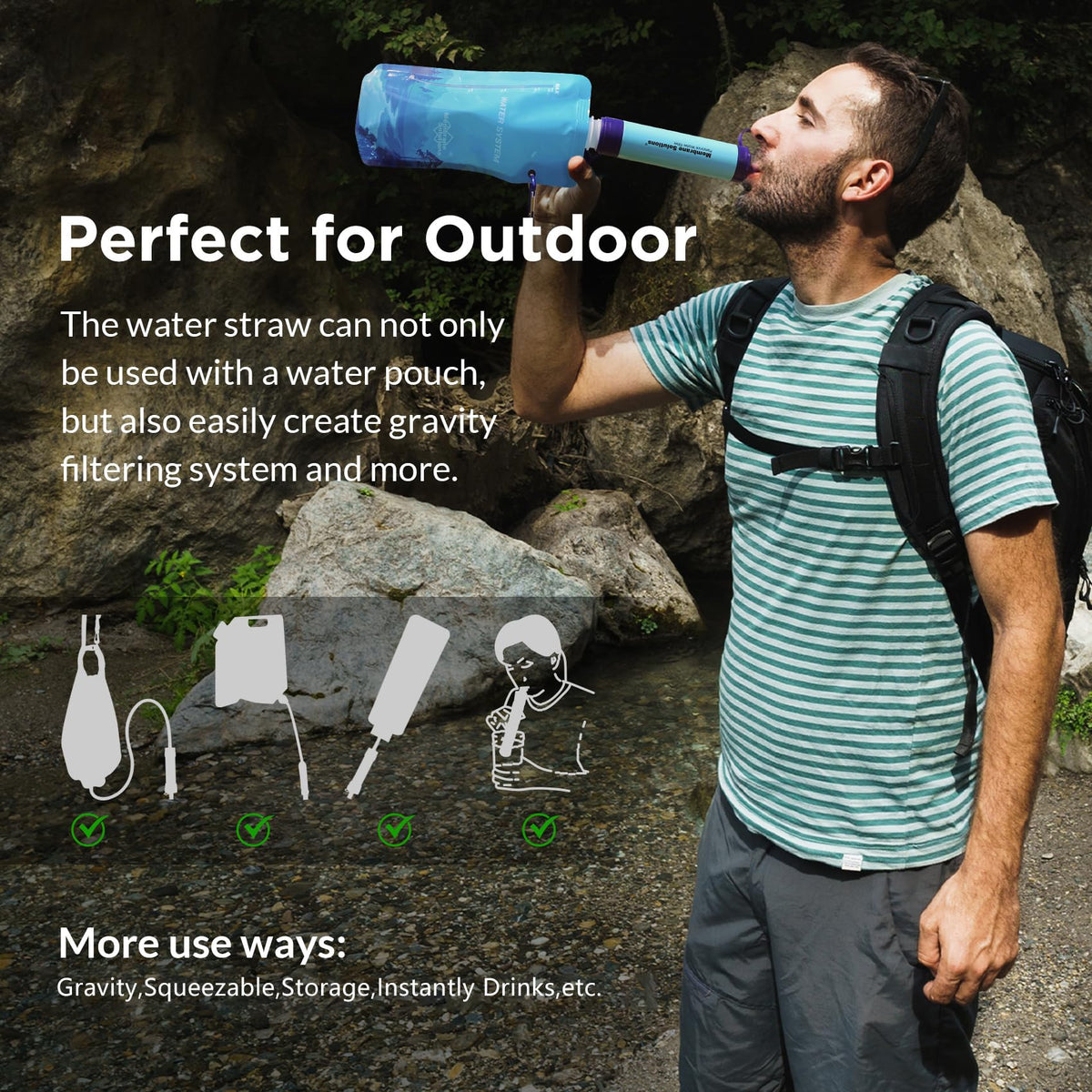 Squeezable Water Pouches with Water Filter Straw (Squeezable Filter Kit W/ 6 Pouch)