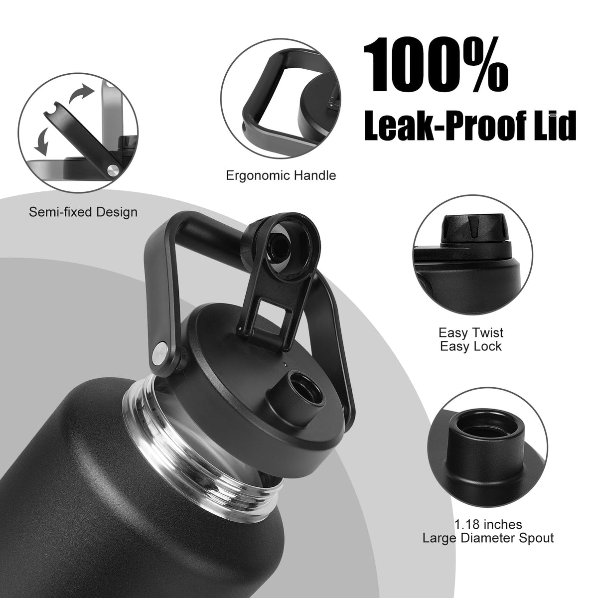 2 Gallon Water Jug with Wide Mouth (Black / 256 Ounces)