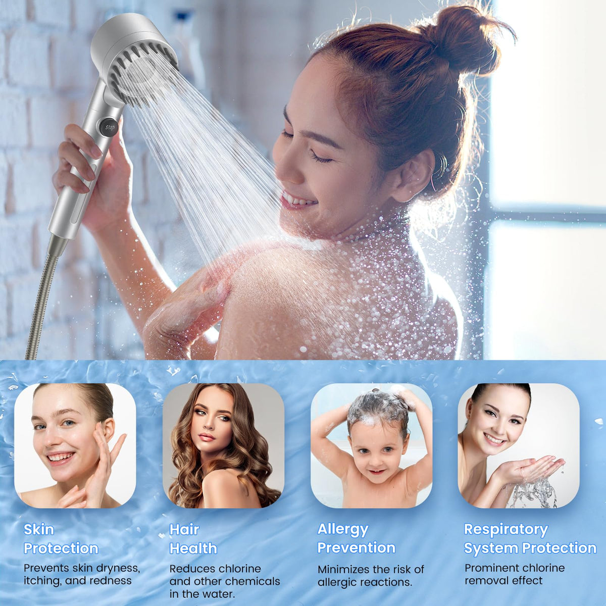 Filtered Shower Head with Handheld (Silver)