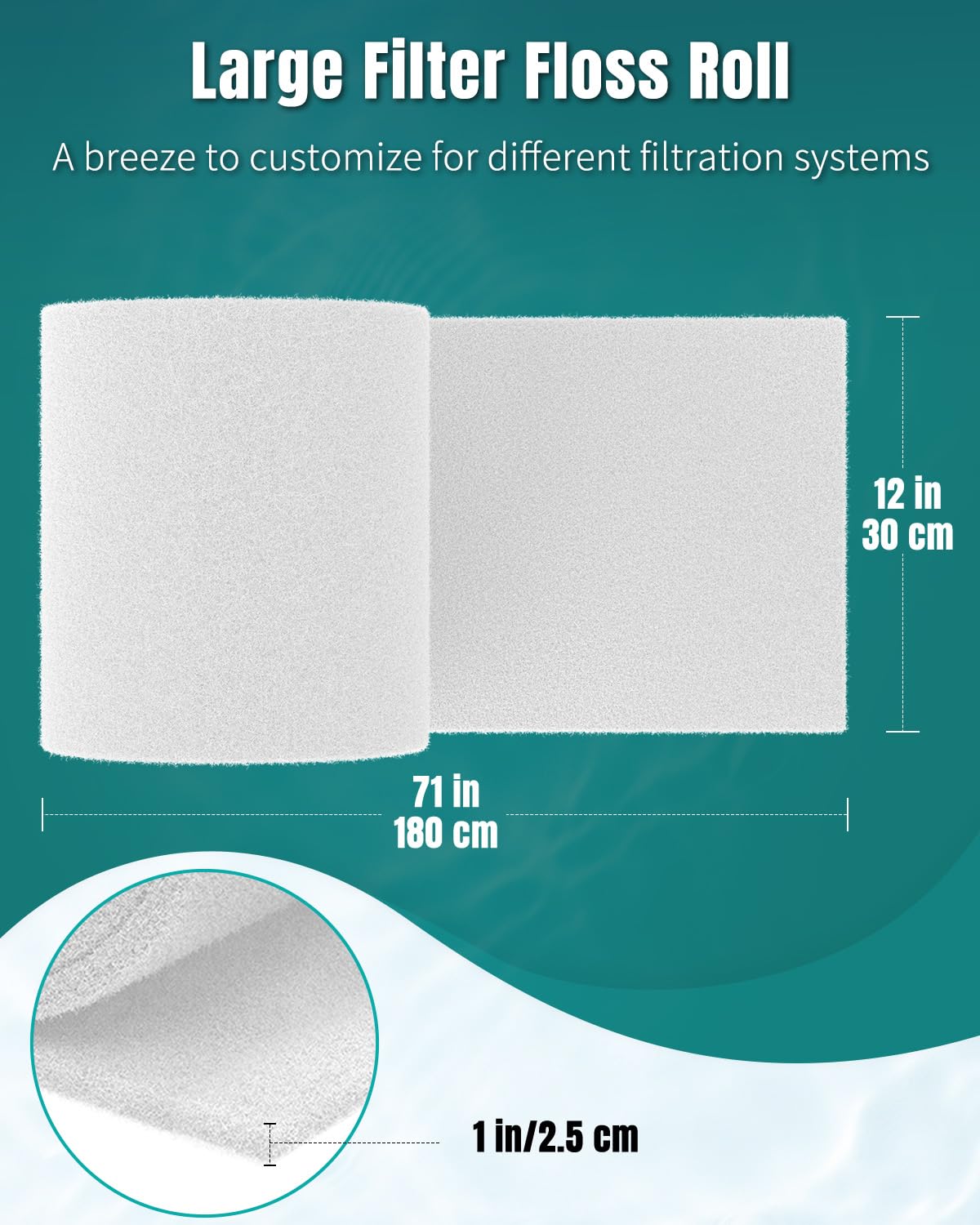 Aquarium Filter Floss Roll for Fish Tank Filters 71 x 12 Inch White Cuttable Aquarium Filter Pad 1 Inch Thick High Density Filter Media Roll for Freshwater Saltwater Fish Tanks & Small Ponds