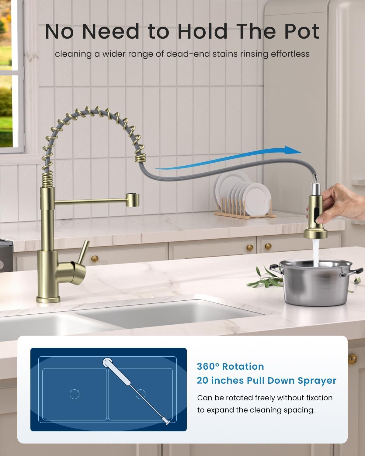 Gold Kitchen Faucet with Pull Down Sprayer and Soap Dispenser (Brushed Gold)
