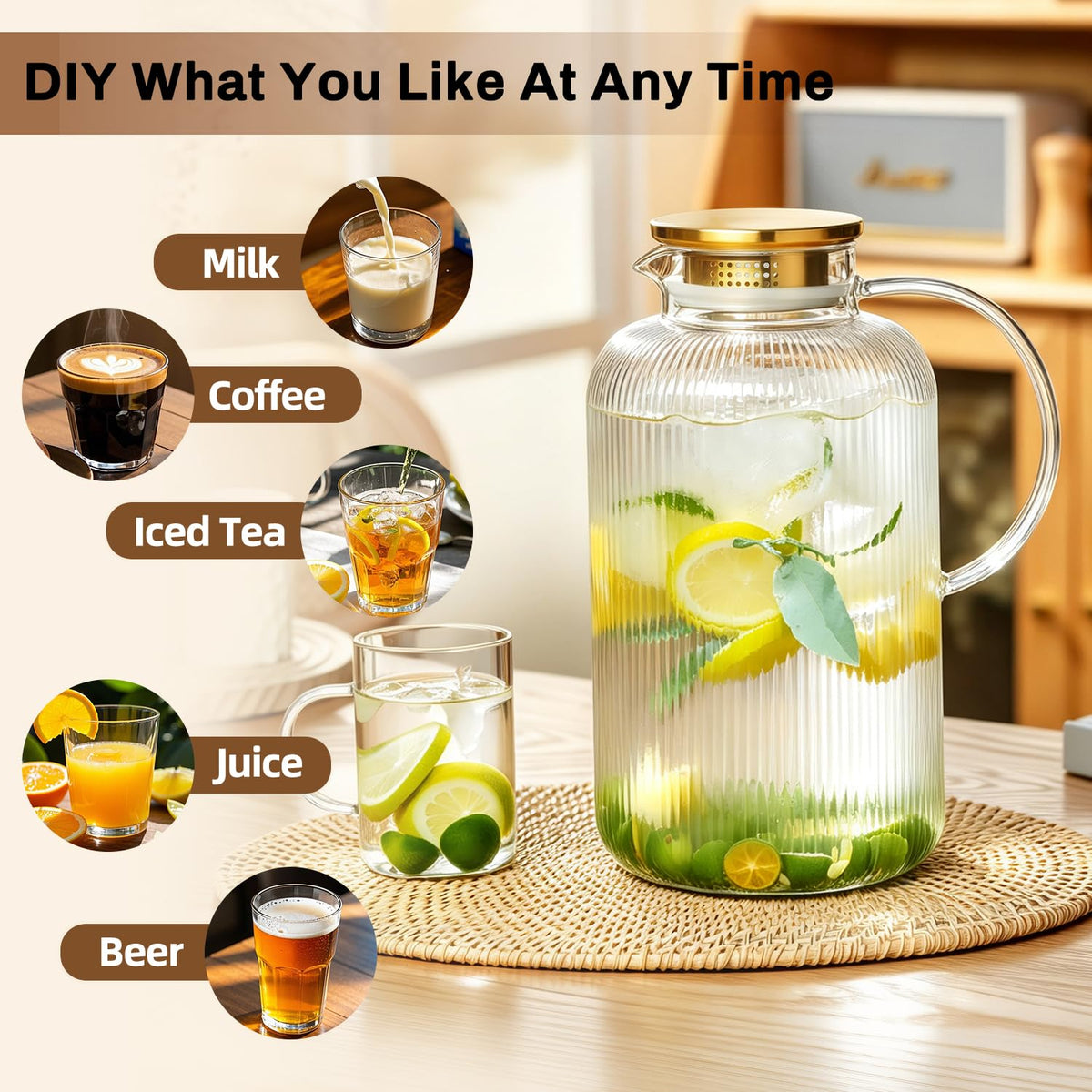Glass Pitcher with Lid (Clear / 128 Ounces)