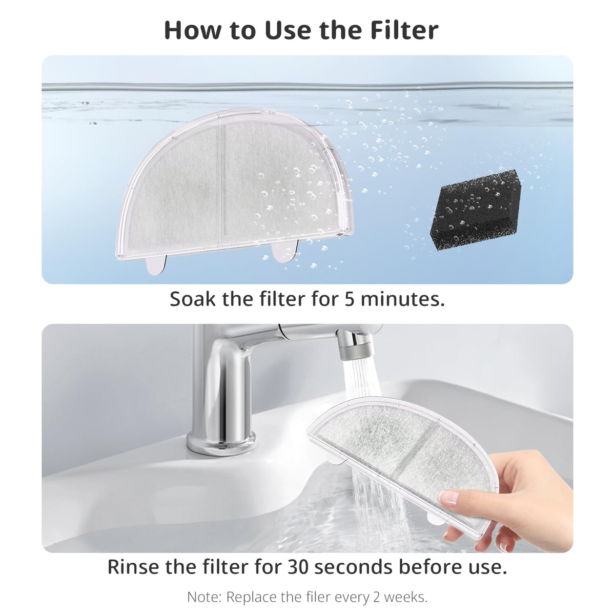 Cat Water Fountain Filter Pet Drinking Fountain Filter Replacement (3 Filters+3 Sponges)
