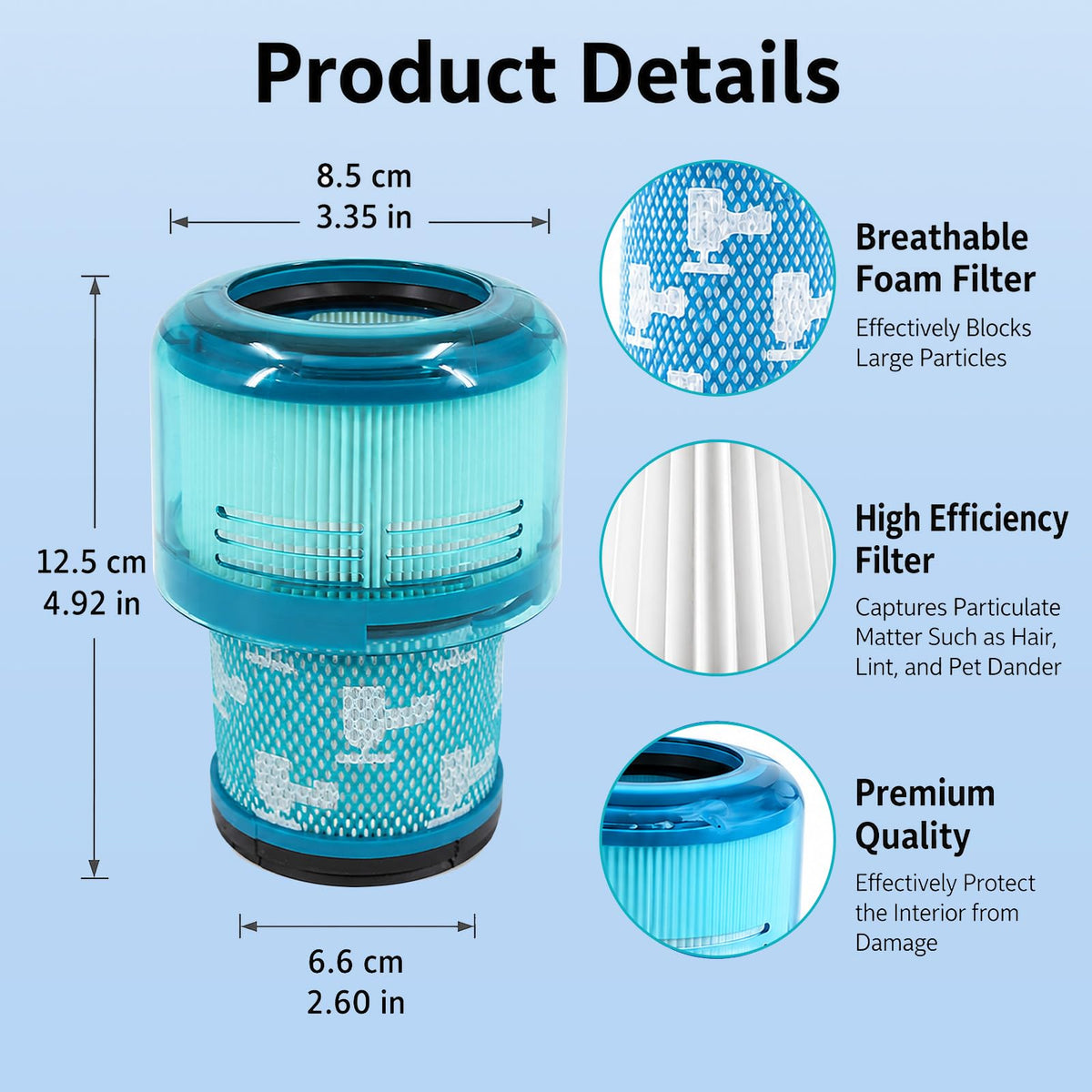 2 Pack V11 Vacuum Filter Replacement Fit for V11 V15 Cordless Vacuum (V11 V15 Blue / 2P)