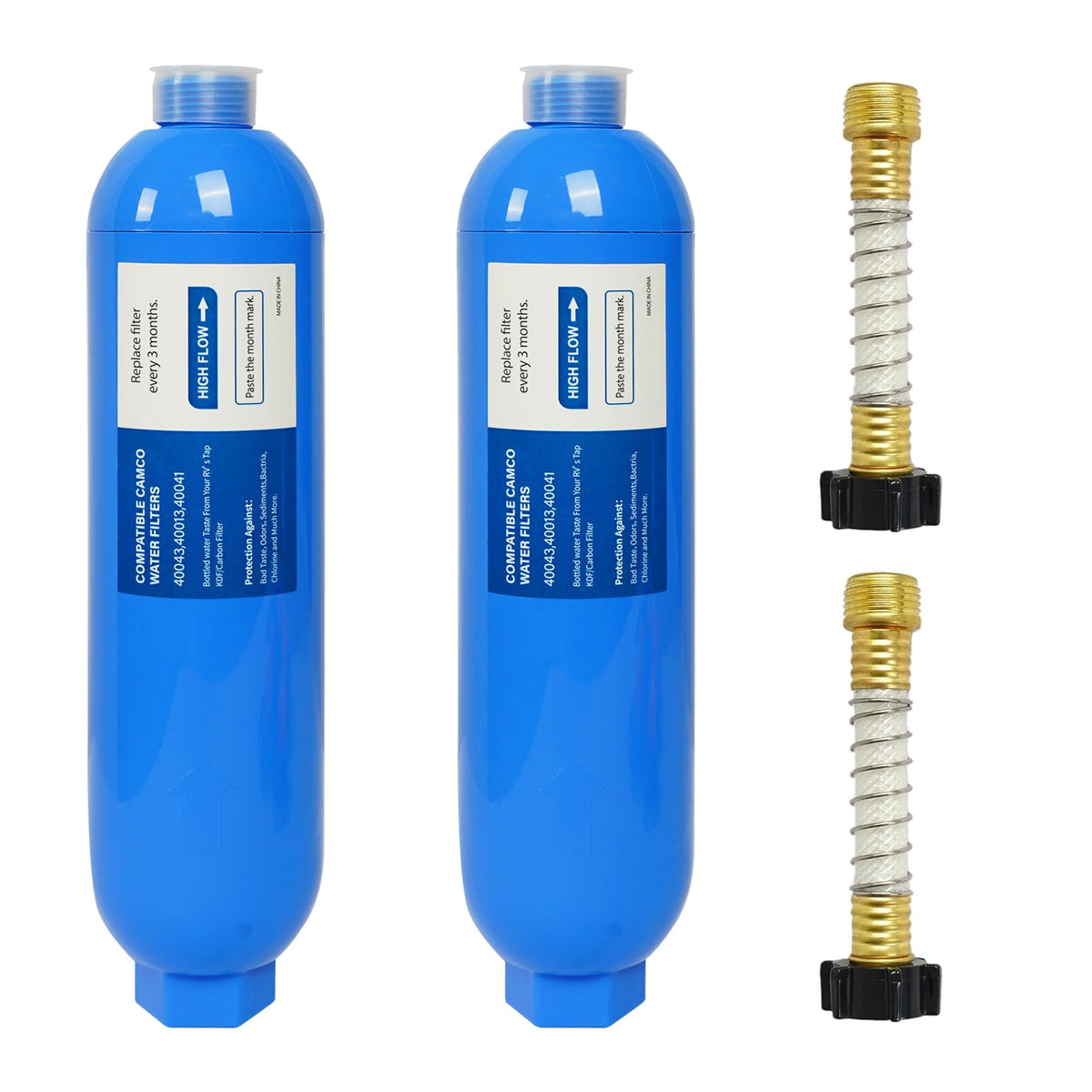 2 Pack RV Inline Water Filter with 2 Flexible Hose Protector