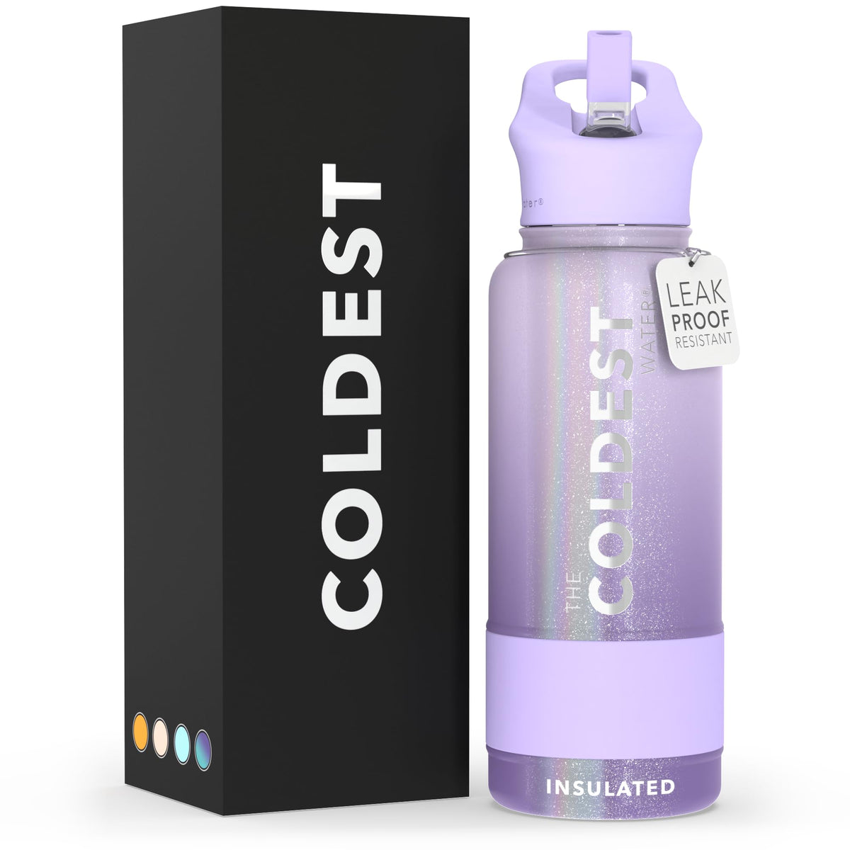 Coldest Insulated Water Bottle with Straw Lid (32 oz / Purple Ombré Glitter)