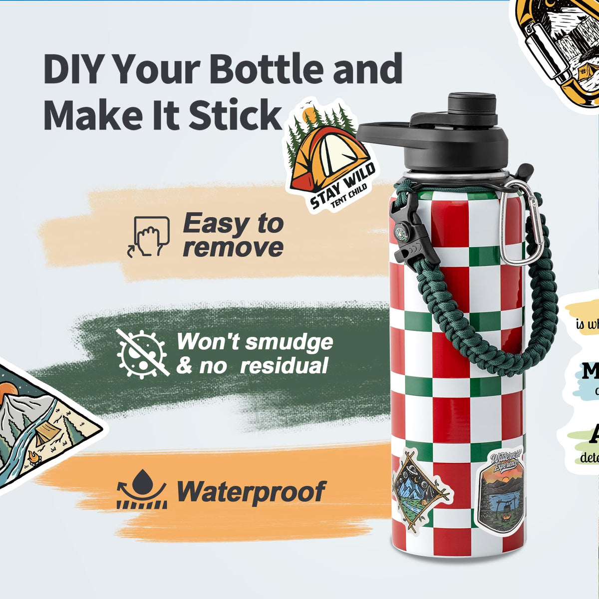 40 oz Insulated Water Bottle with Straw (Mexico-Green White Red Plaid / 40 Ounces)