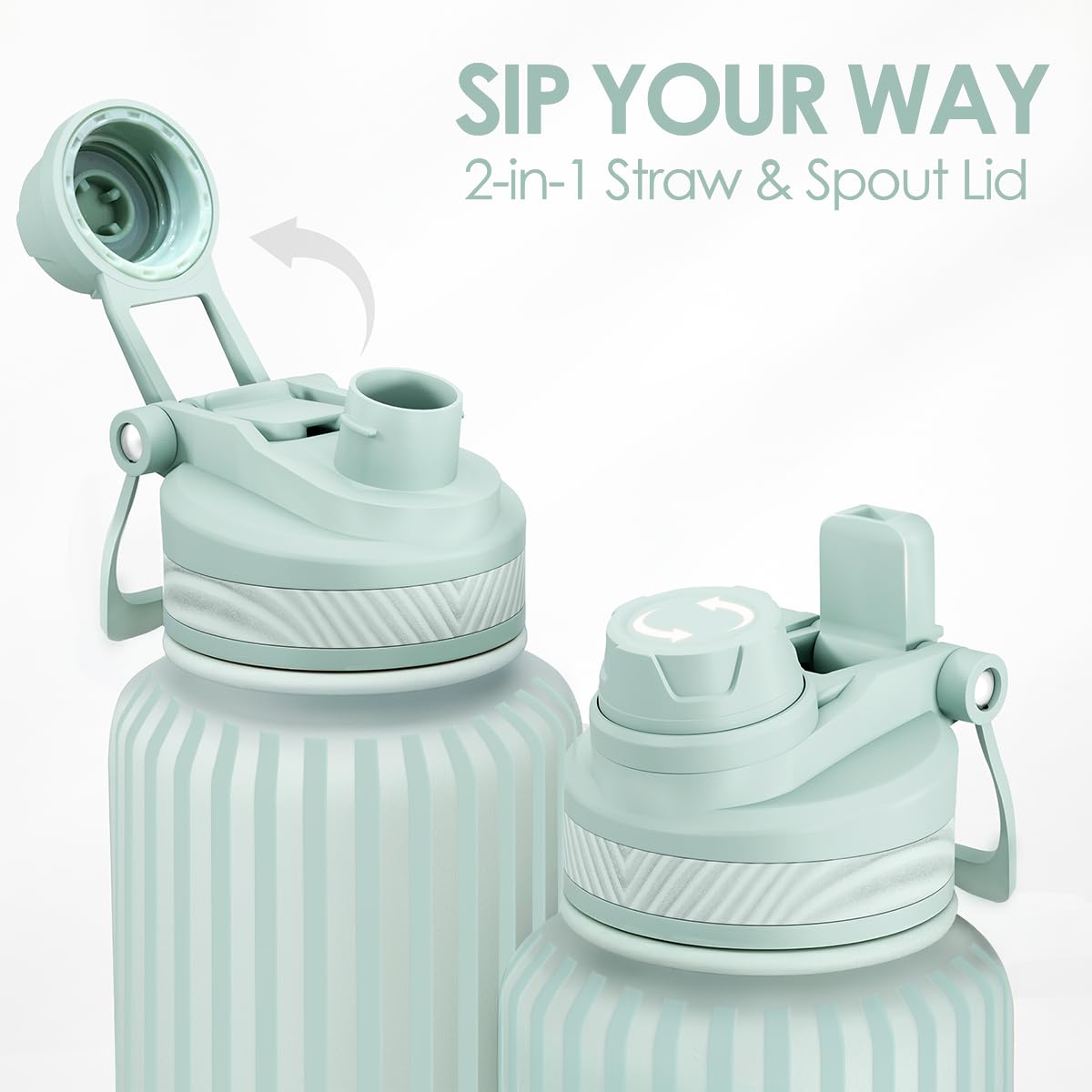 Stripe Stainless Steel Water Bottle with Strap 32oz (Stripe)