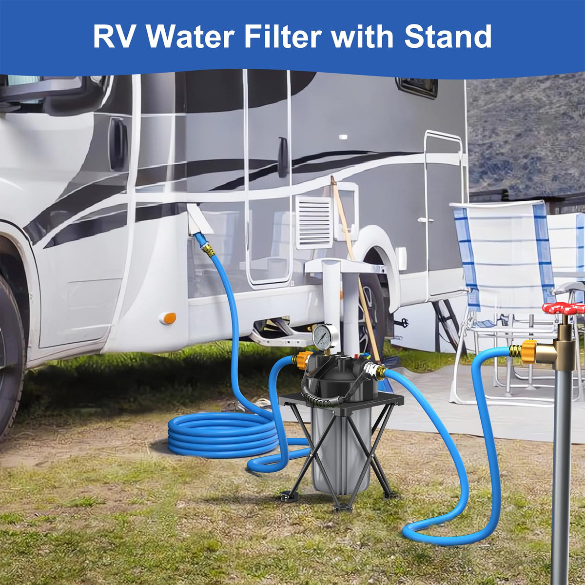 6 Layer RV Water Filter with Stand and 0.5 Micron Filtration