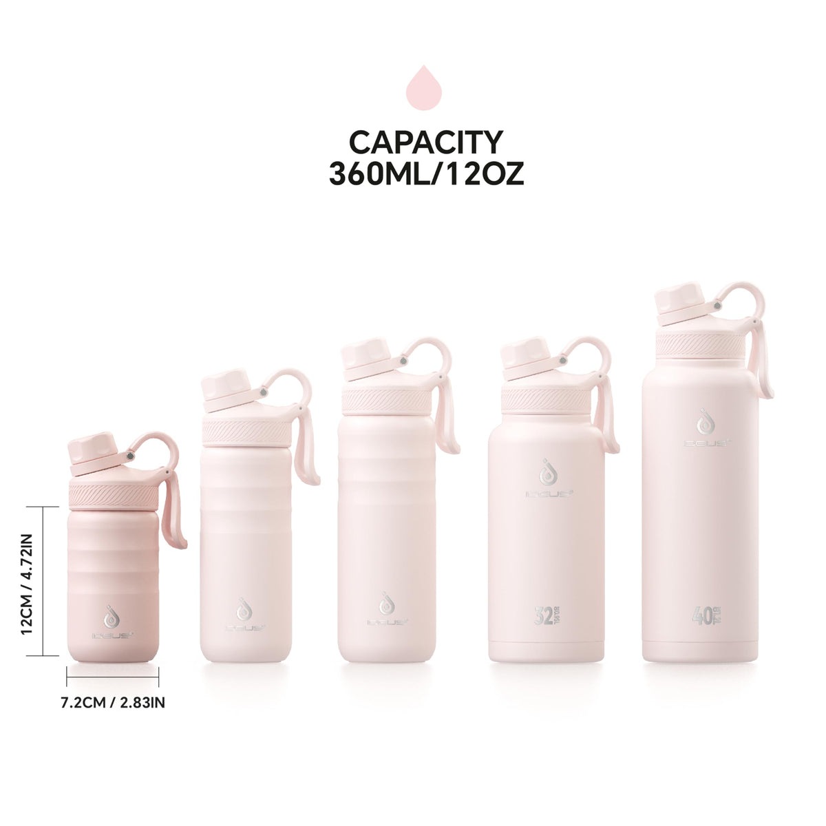 Insulated Water Bottle 12oz (Light Pink / 12 Ounces)