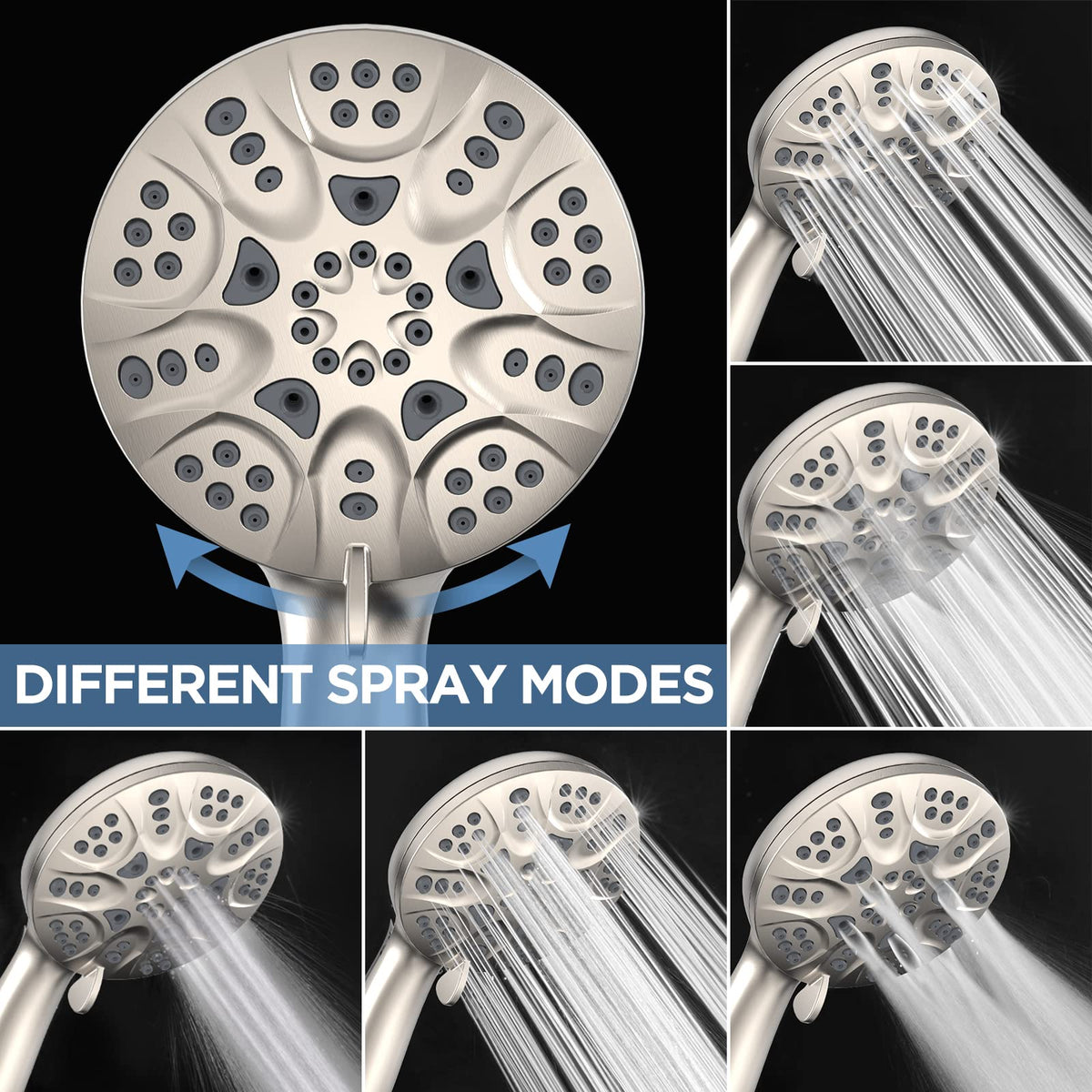 High Pressure Handheld Shower Head Set with 6 Modes (6 Modes / Brushed Nickel)