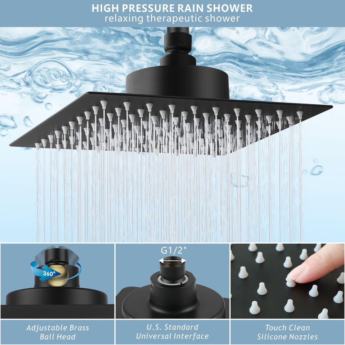 Large Rain Shower Head with Filtered (12 Inch / Matte Black)