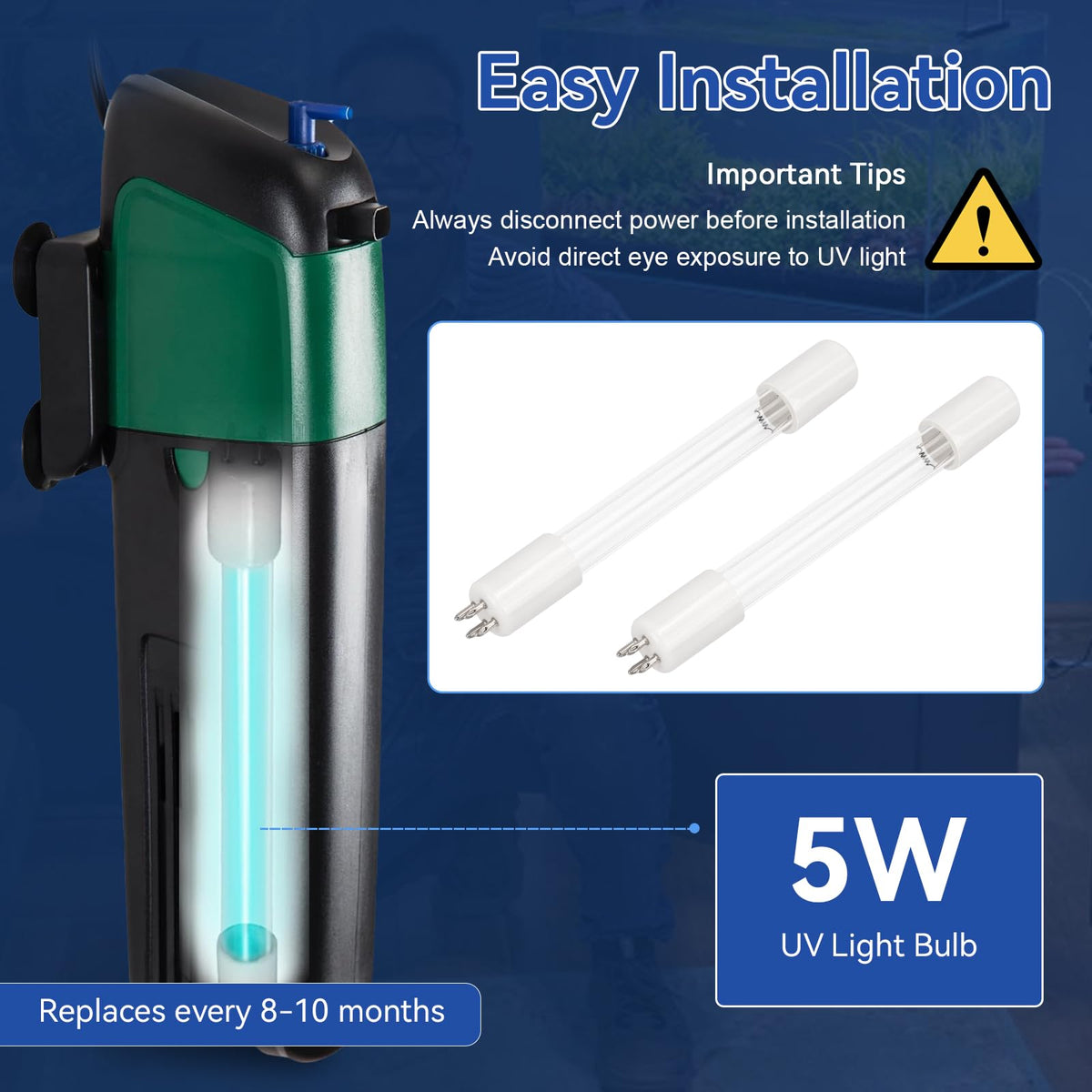 5W UV Bulb Replacement for COODIA 5W UV Aquarium Filter Pump