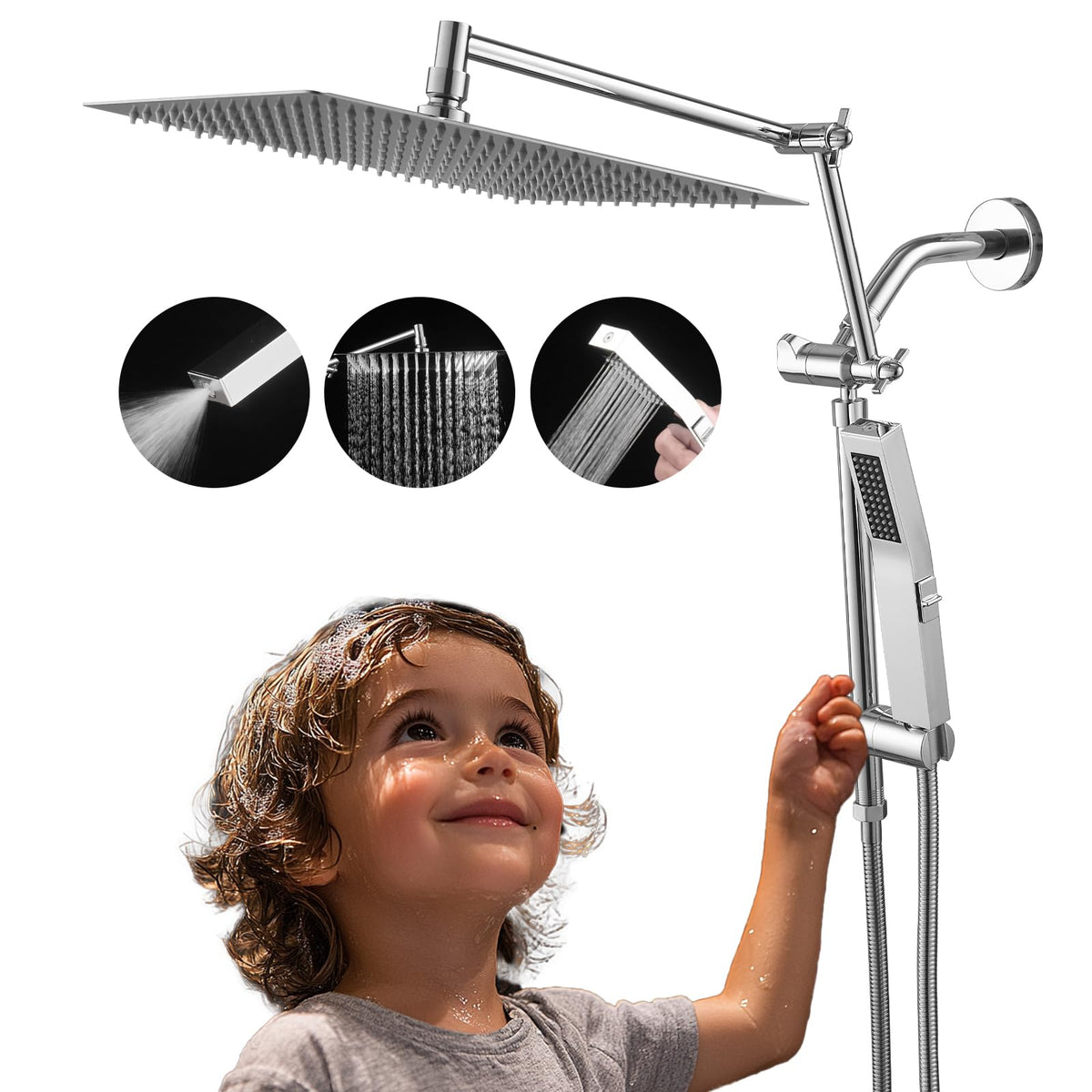 All Metal 12 Inch Rain Shower Head with Handheld Spray Combo (Polished Chrome / 12 Inch)