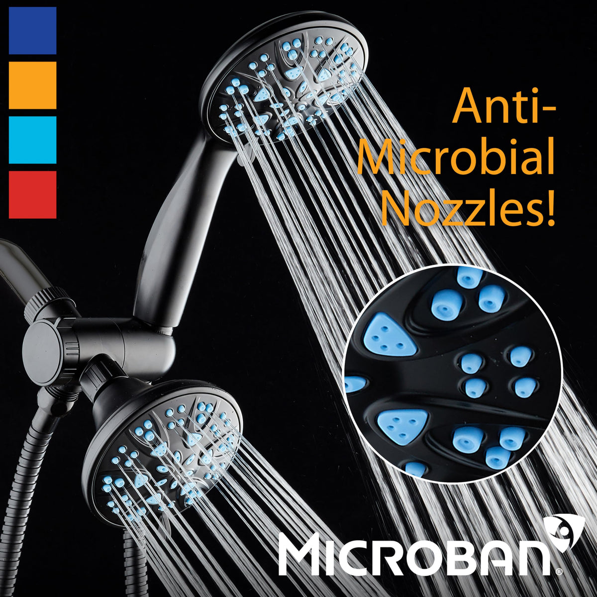 Antimicrobial (2.5 Gallons Per Minute / Matte Black / Aqua Blue Jets)
