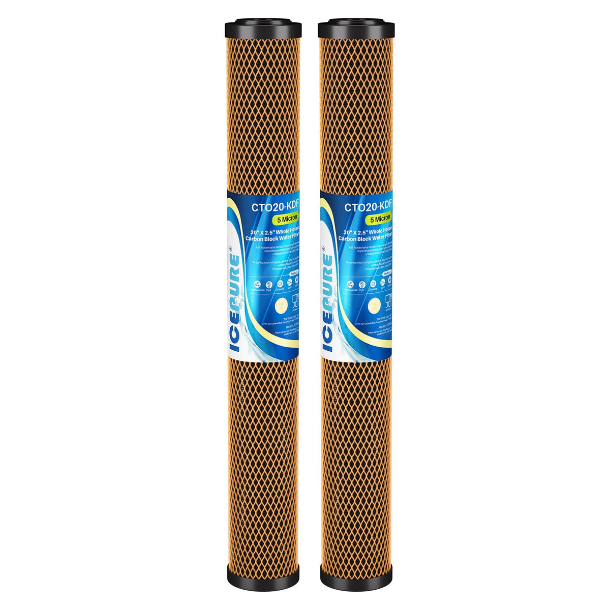 5 Micron 20" x 2.5" Whole House Activated Carbon and KDF Water Filter Cartridge (2 Count (Pack of 1) / KDF & Activated Carbon Filter)