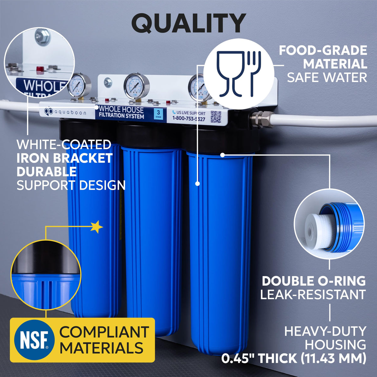 3 Stage Whole House Water Filter System Against Chlorine & Sediment with 20x4.5 Water Filters Cartridges (Chlorine, Taste & Sediment Protection)