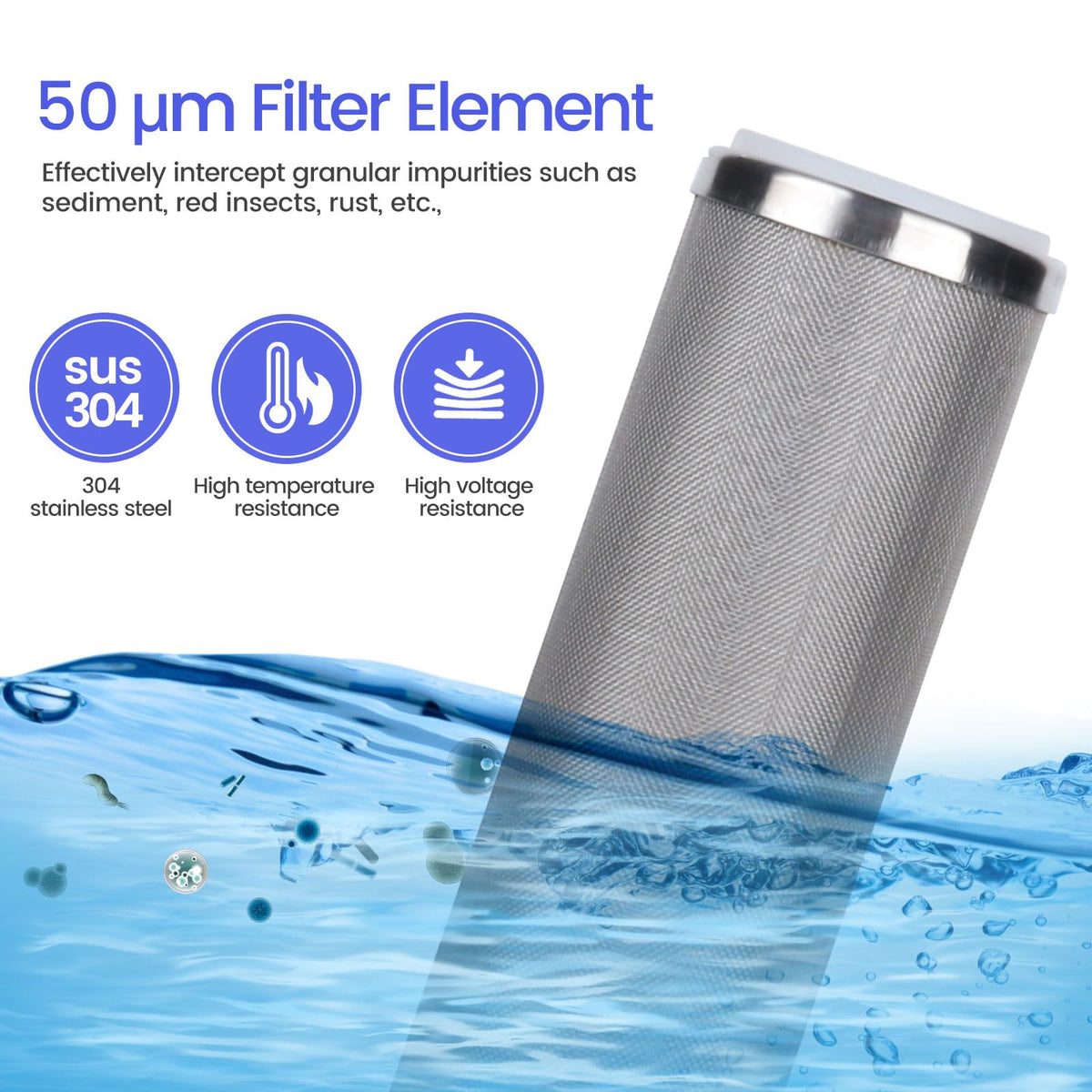 Stainless Steel Cleanable Wire Mesh Filter Cartridge 10”Length (50 micron)