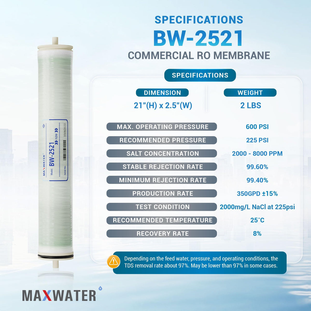 2.5 x 21 BW 2521 RO Membrane Element (BW-2521)