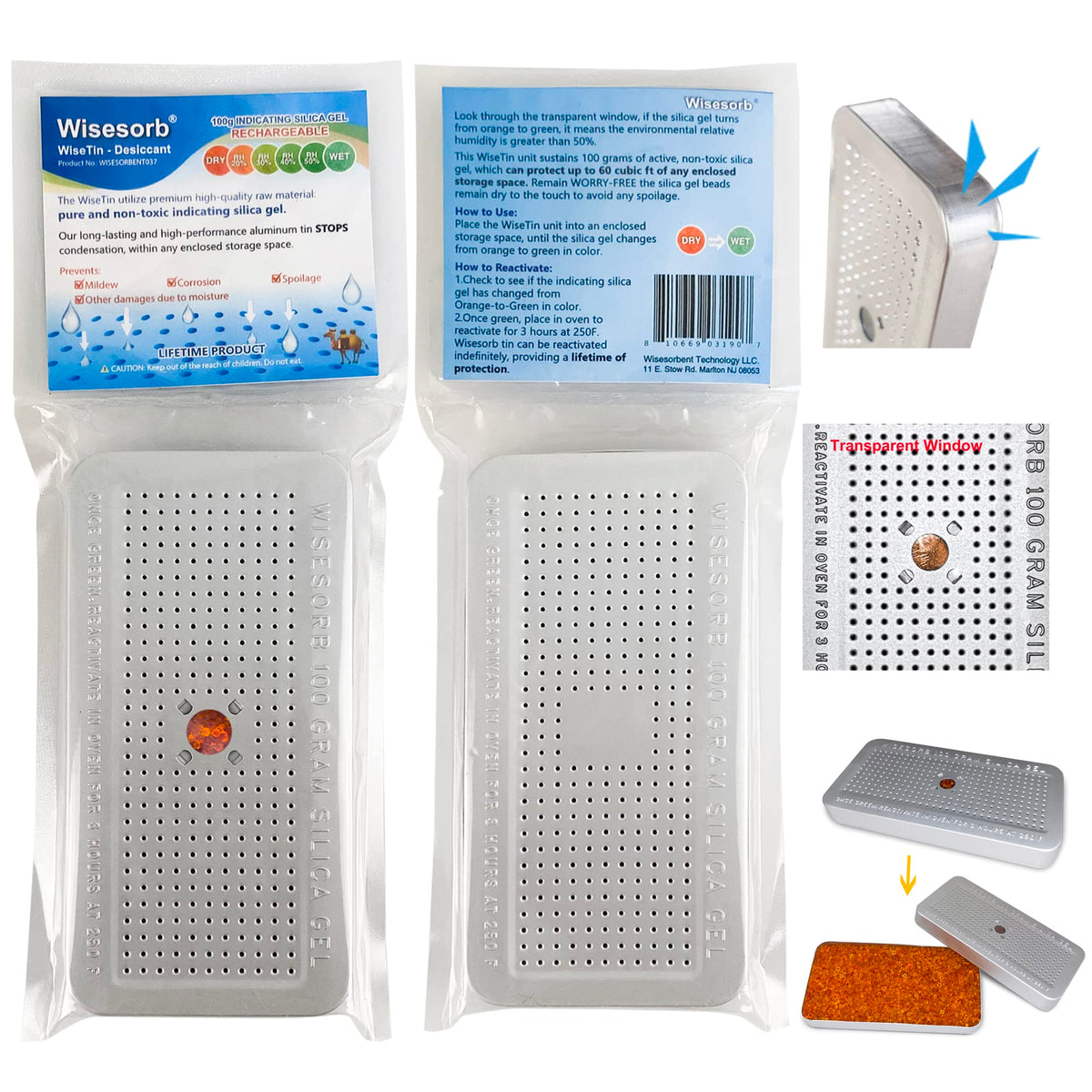 100 Gram 2 Pack Indicating Silica Gel Canister (100 Gram)