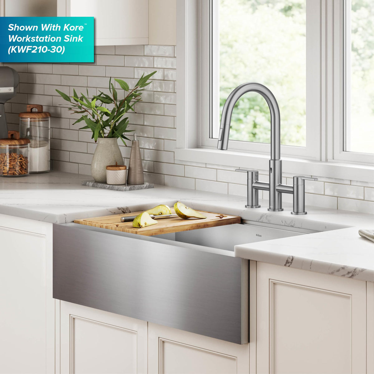Oletto Touchless Sensor Bridge Kitchen Faucet with Pull (Bridge Touchless Faucet / Spot Free Stainless Steel)