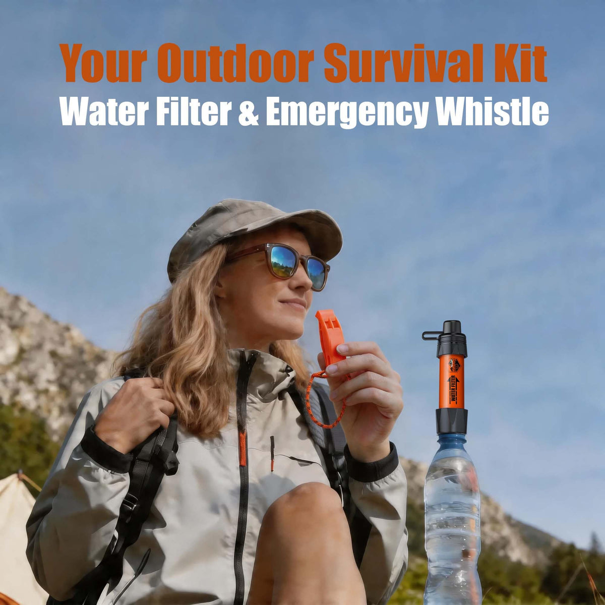 3 Pack Water Filter Straw with Survival Whistle Kit (3-Pack Orange Upgraded / 3-Pack)