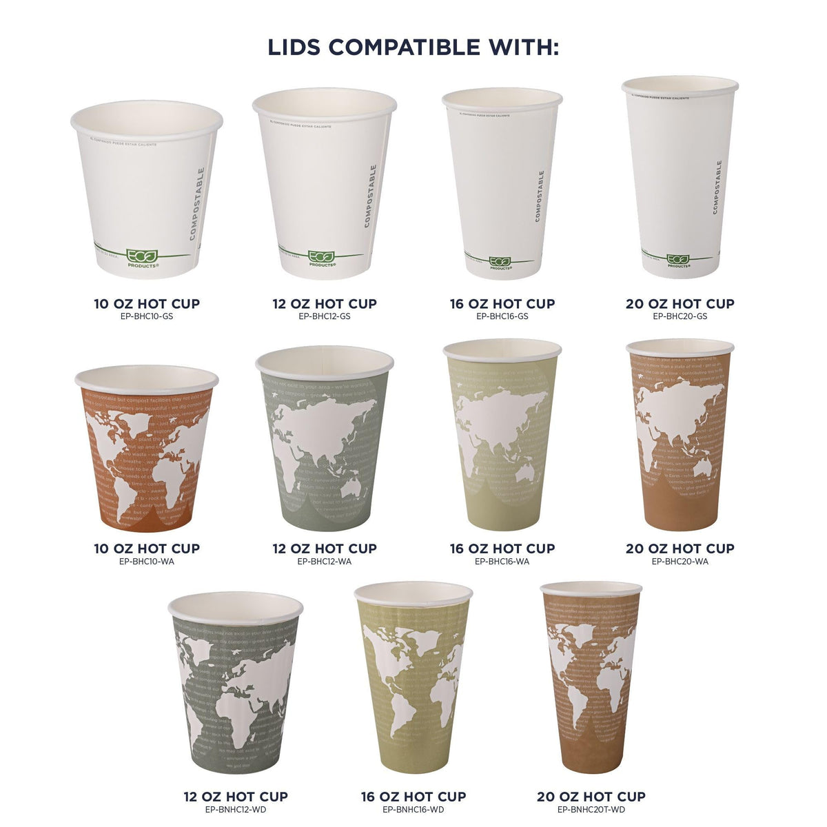 Eco Products Compostable Molded Fiber Coffee Cup Lids (Molded Fiber / 10-20 oz White, 1000 Count)