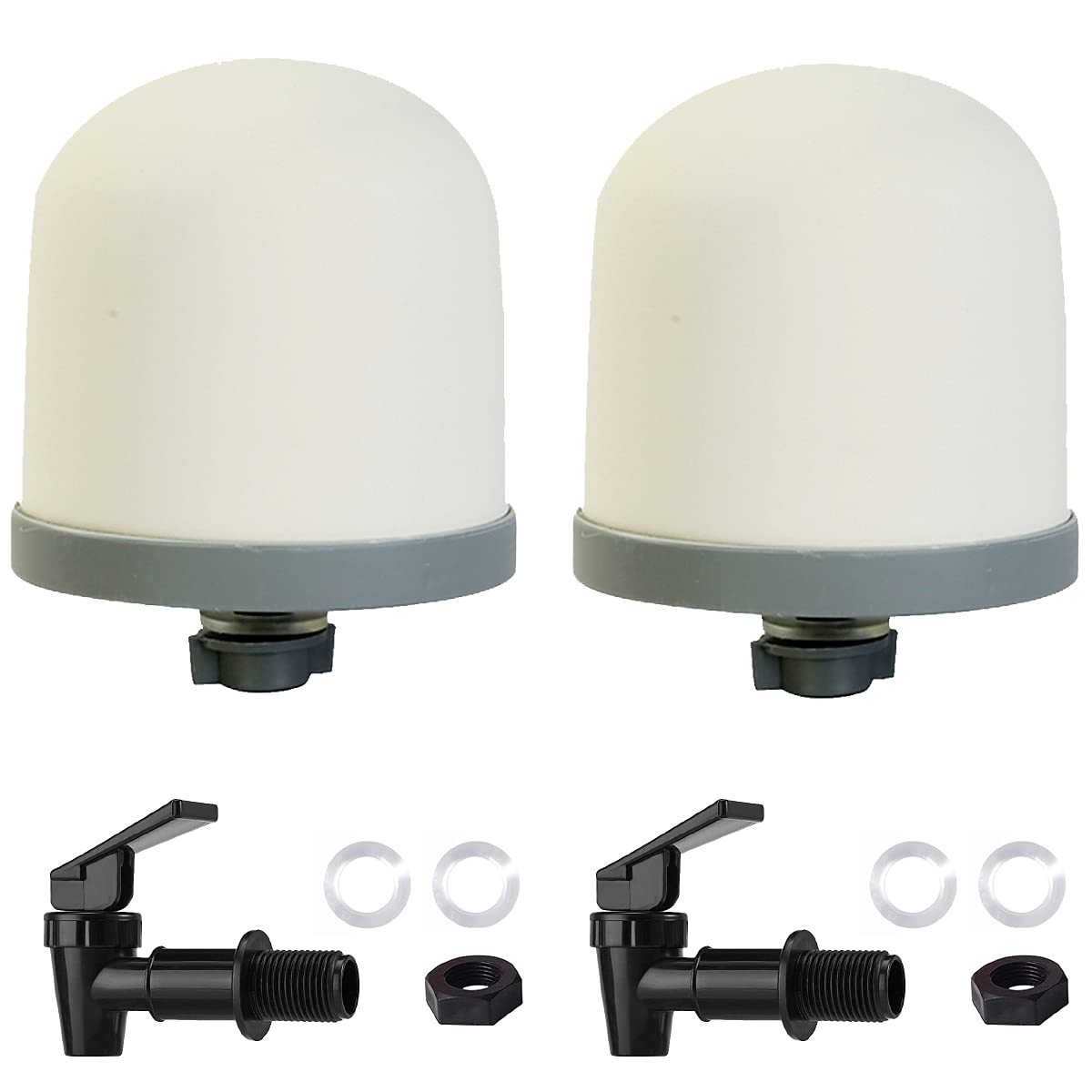 HUI NING Replacement Ceramic Dome Water Filter and Faucet Kit for Countertop (2 Dome Filters & 2 Black Taps)