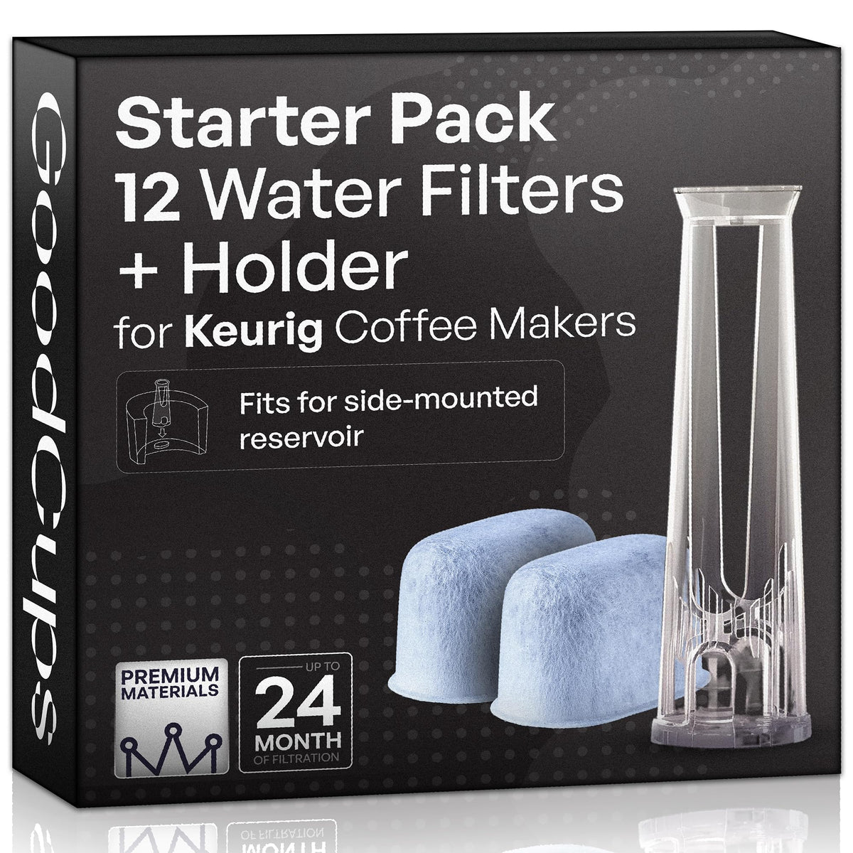 Water Filter Holder with 12 Charcoal Filters for Keurig Brewers by GoodCups (12 Filters and Tall Holder)