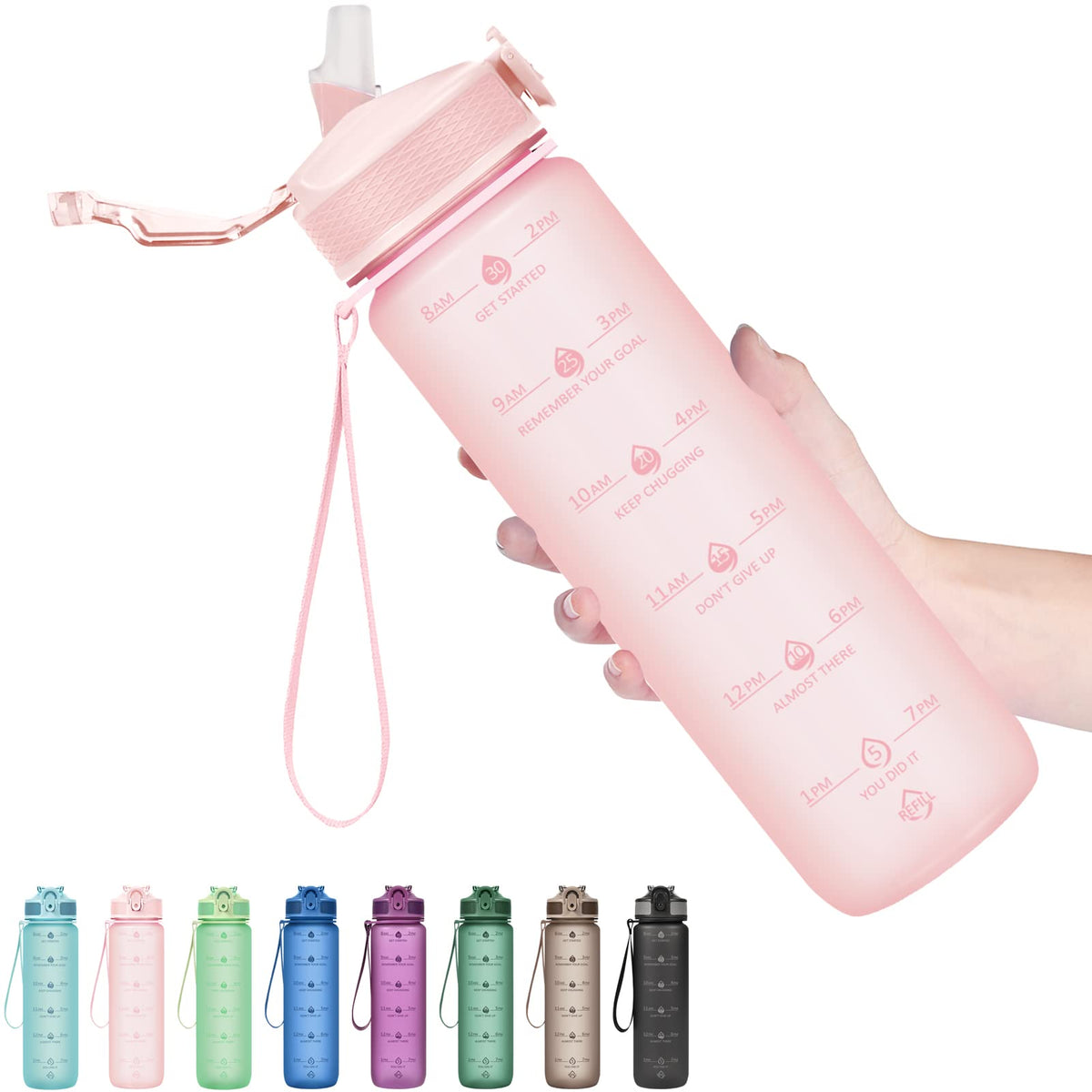 Plastic Water Bottle With Straw & Time Marker (Peach)