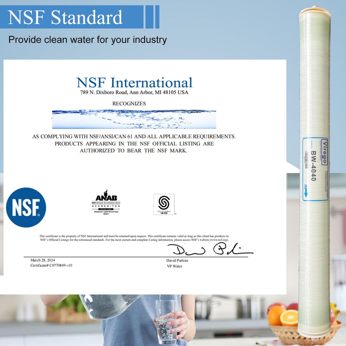 BW-4040, 4" x 40" RO Membrane for Desalination of Brackish Water, 99.5% Desalination Rate, 2400 GPD, 2000-5000PPM, BW-4040 Reverse Osmosis Membrane for Groundwater, Municipal, NSF Certified (BW-4040)