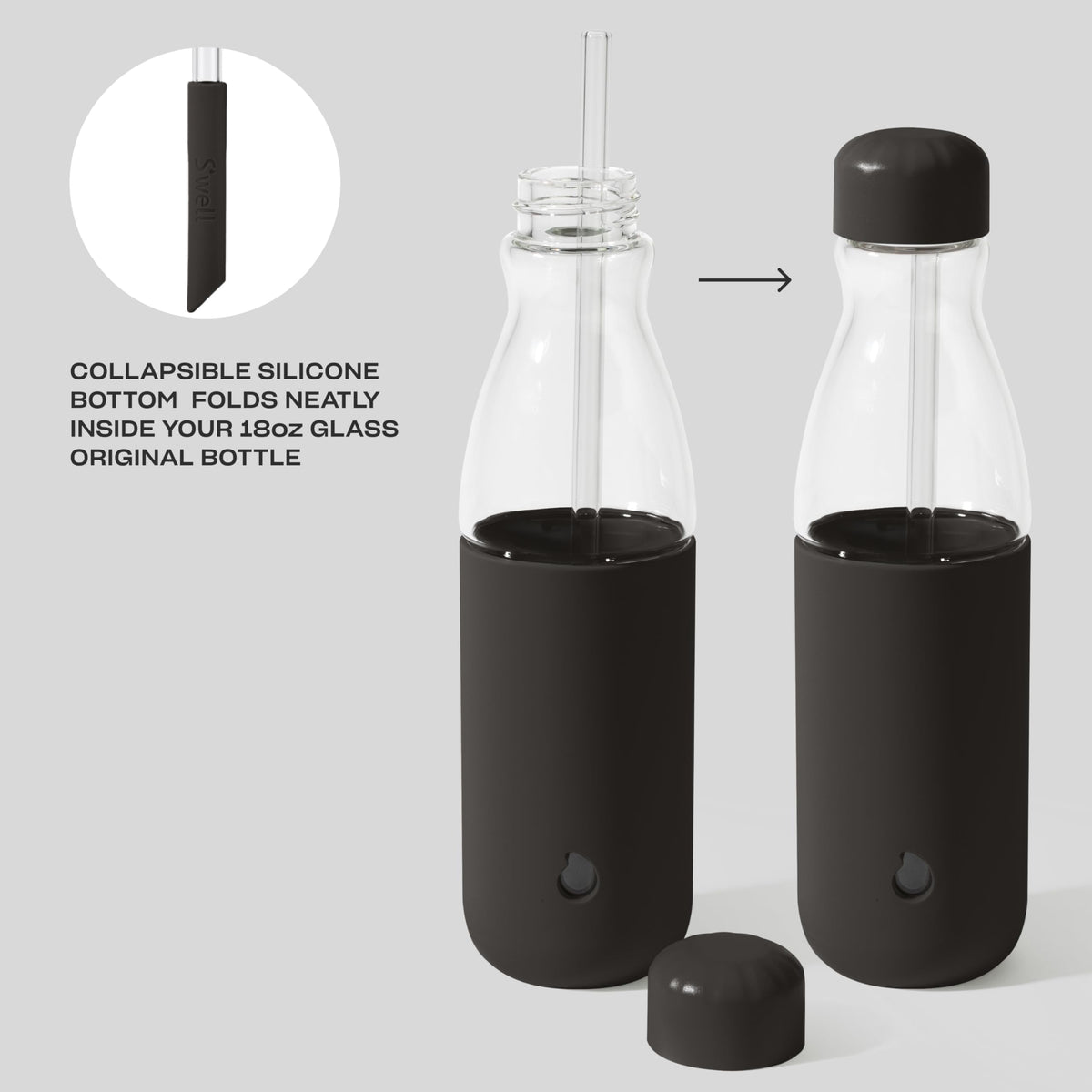 Glass Original Water Bottle With Straw (Bottle With Straw / Onyx)