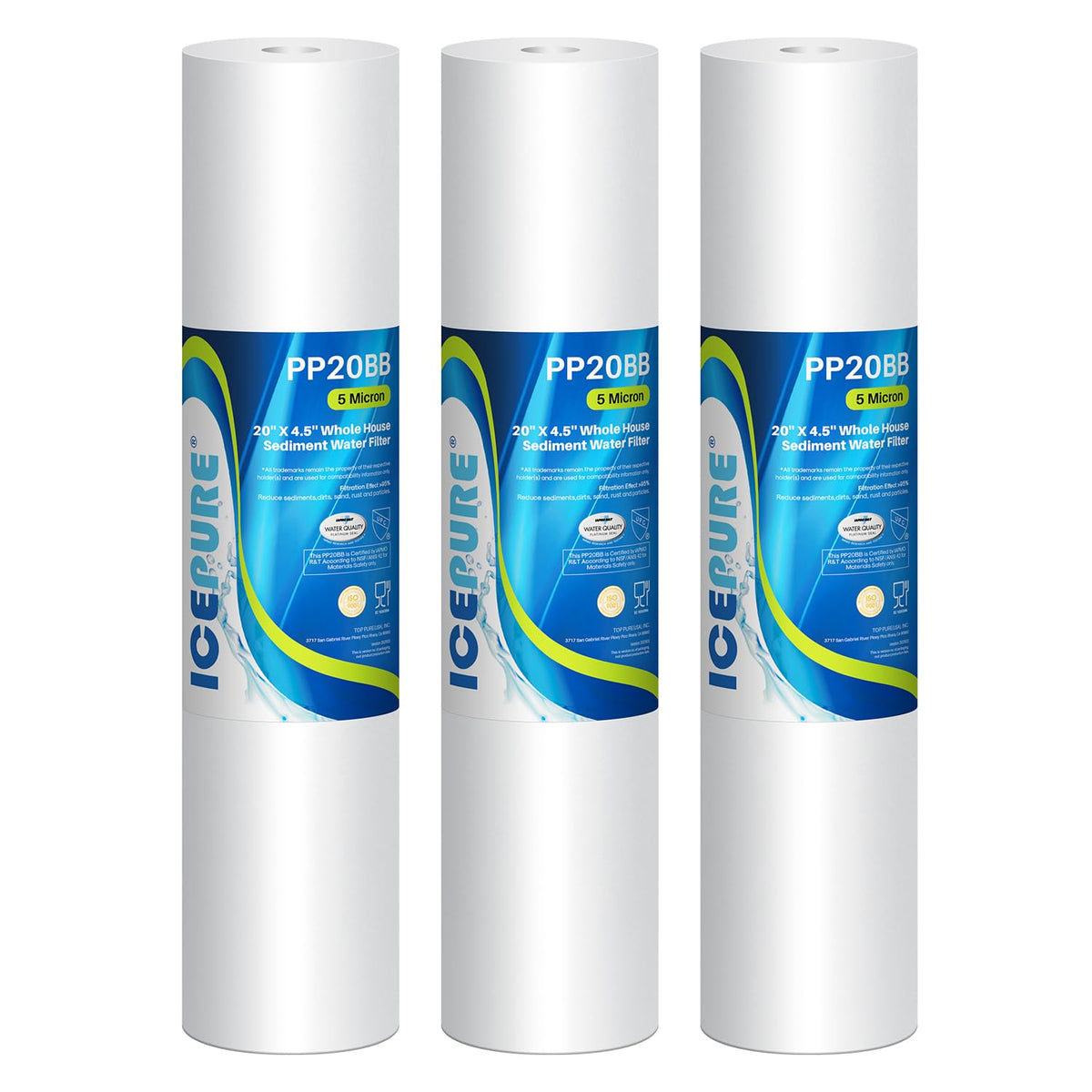 5 Micron 4.5" x 20" Whole House Sediment Water Filter (PP Sediment Filter / 5 Micron-3 Count(Pack of 1))