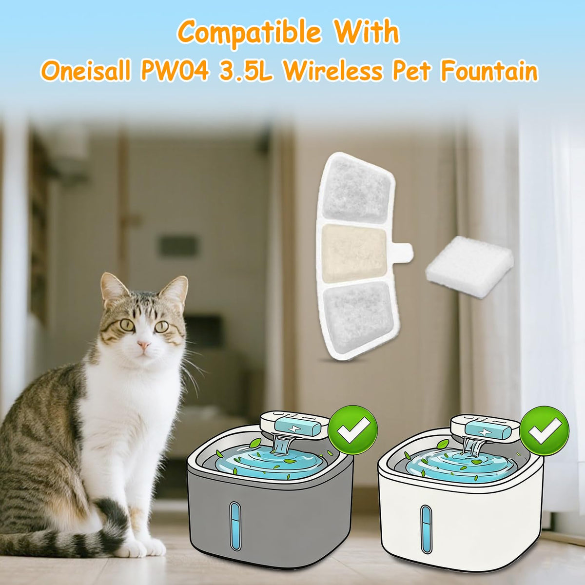 12 Pack PW04 3.5L Wireless Pet Fountain Filters for Hard Water