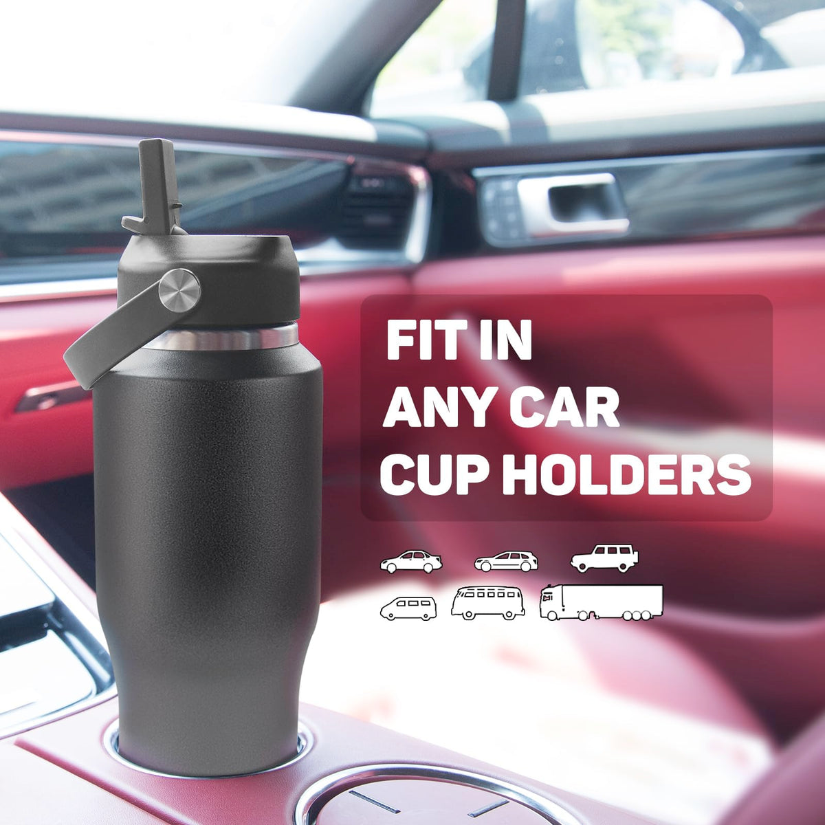 Insulated Water Bottle 40oz with Straw (Black Grey Gradient / 40 Ounces)