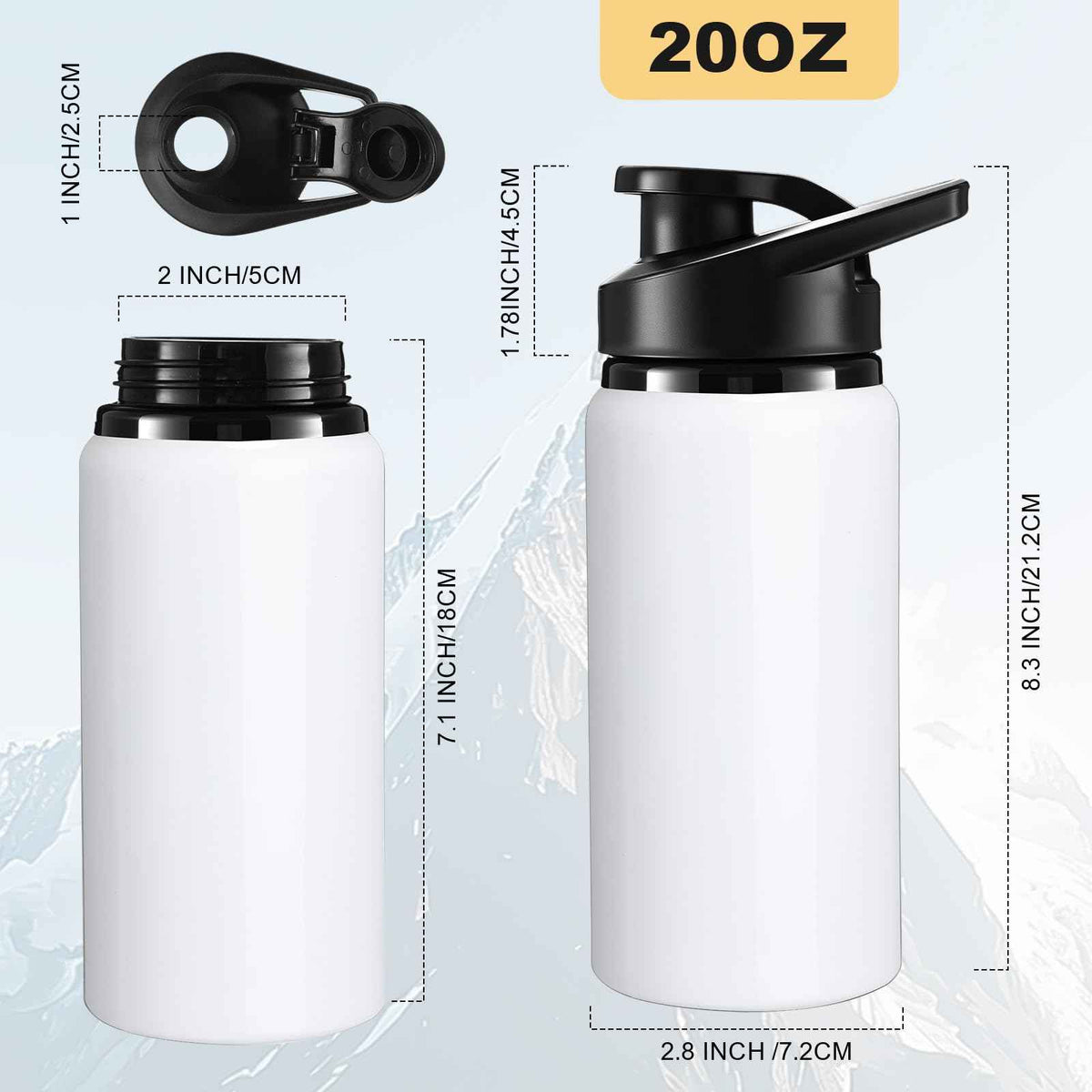Aluminum Water Bottle Bulk (20 Ounces (Pack of 24) / White 2)