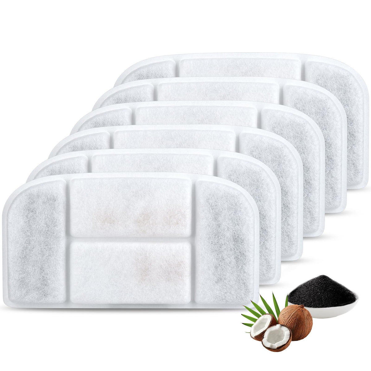 5L Wireless Cat Water Fountain Filters 6 Pieces Triple Filtration System Replacement Filter Fit for 5L Cat Pet Fountain