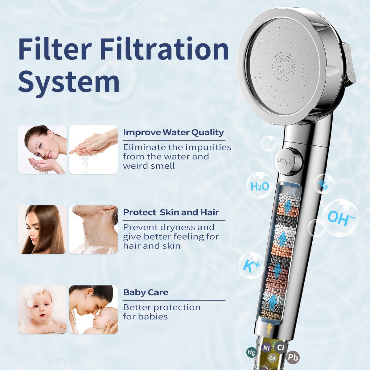 On Off Pause Camper Shower Head with Filter for RV (Chrome)